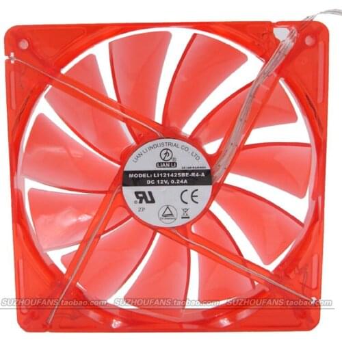 Li121425be-r4-a 12V 0.24a 140 * 140 * 25 14025 three wire cooling fan 14cm fan chassis fan mute red leaf LED fan