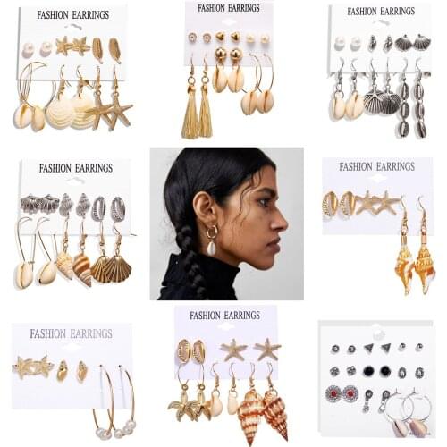 Hot Sale Multicolor Pair set Women Crystal Shell series Earrings for Women Girls Gifts Imitation Pearl Flower Earrings ER102