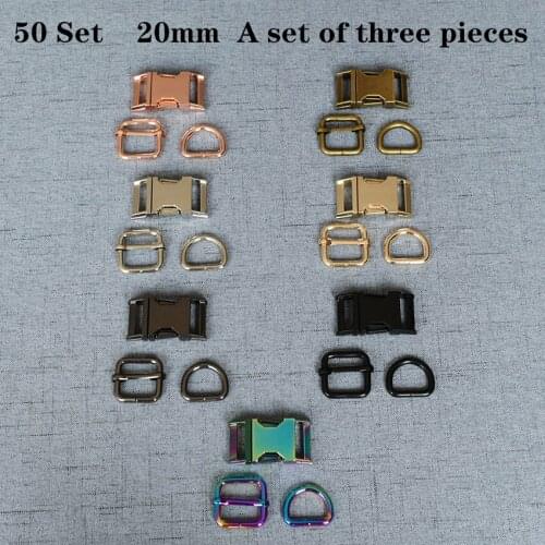 50 Set (A) 20mm Metal D Ring+Adjustable+Release Buckle DIY Dog Collar and Leash Accessories 3JT20mm07L
