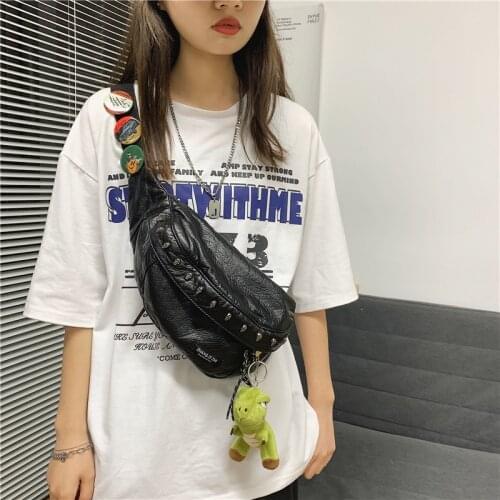 Washed pu Leather Fashion Chest Bag Rivets Crossbody Bag for Teenage Man Woman Shoulder Bags Popular Lady Chest Pack Bag
