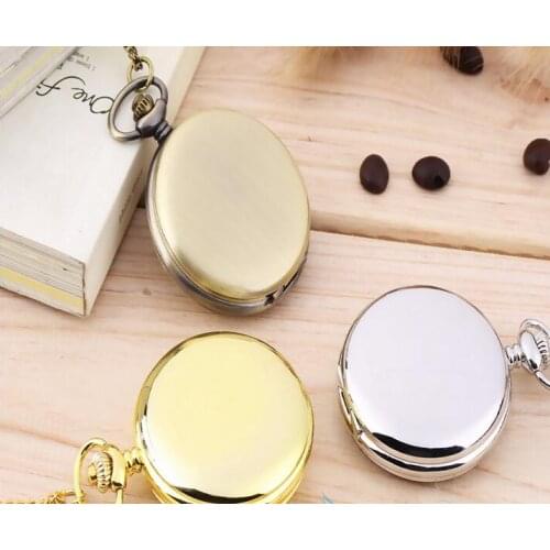 Fashion silver quartz men pocket watch man arabic roman number fob watches smooth surface hour gift short chain dual display