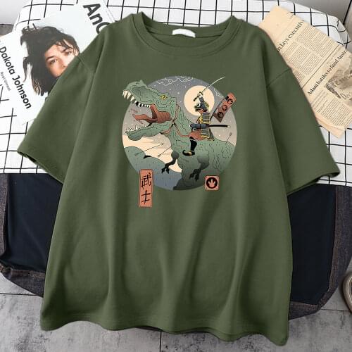 Jurassic Samurai Crocodile Warrior Print Male Tshirts Style O-Neck T Shirt Fashion Breathable T Shirts Cool Quality Mens Top