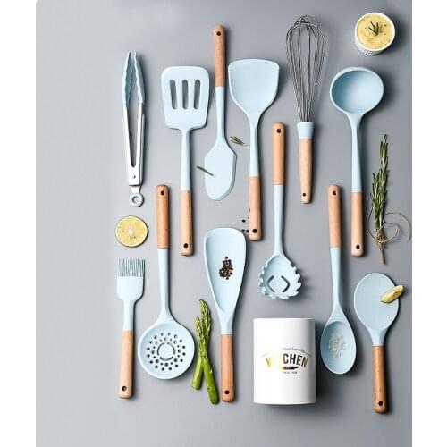 New Type Silicone Kitchenware Blue 1 Pcs non stick cooking pot Kitchen Cookware Spatula Ladle Egg Beaters Shovel Soup Spoon Tool