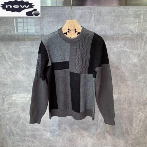 New Fashion Men Pullover Sweaters Mixed Color Knitting Warm Tops Korean Style Contrast Casual Autumn Winter Man Clothing