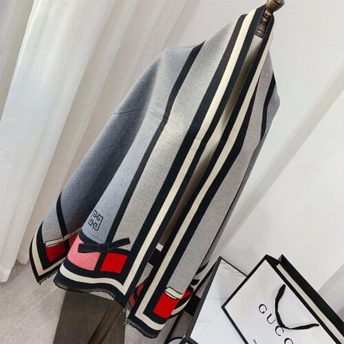 Autumn and winter ladies warm thick cashmere scarf Elegant bow print long shawl Pashmina