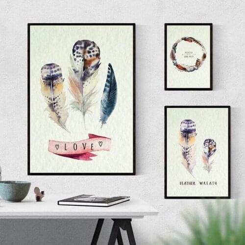 Feather Wreath Watercolor Print Nordic Canvas Painting Poster Home Decor Wall Picture Living Room Bedroom Backdrop Europe Supply