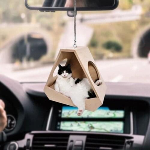 Car Pendant Creative Acrylic Cute Cat Nest Rearview Mirror Decoration Hanging Charm Ornaments Car Interior Accessories