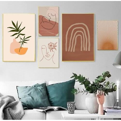 Boho Posters And Prints Abstract Line Drawing Sun Canvas Painting Wall Art Print Mid Century Poster Wall Picture Home Decoration