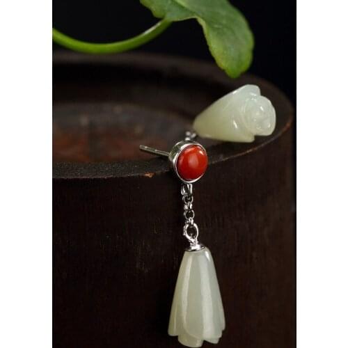 2018 Sale Hot Sale Carnelian Brinco S925 Pure Natural Hetian Jade South Orchid Retro High Grade Female Earrings Wholesale
