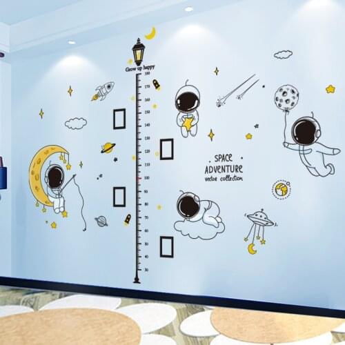 [shijuekongjian] Outer Space Astronauts Wall Stickers DIY Height Measure Mural Decals for Kids Rooms Baby Bedroom Decoration