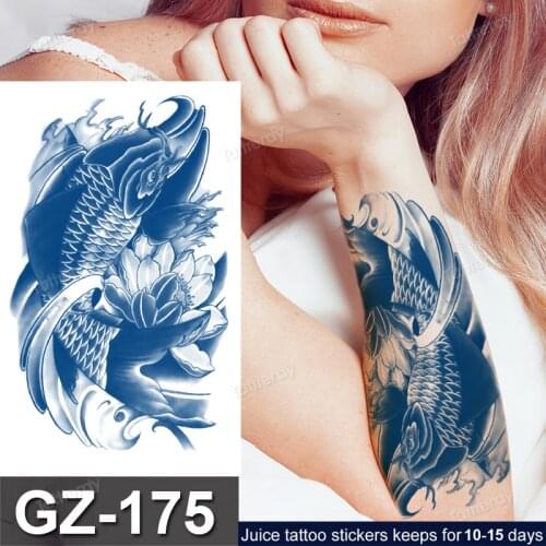 Long lasting waterproof temporary tattoos fish lotus moon letters fake sleeve tattoo sticker juice ink safe tattoo for adult men