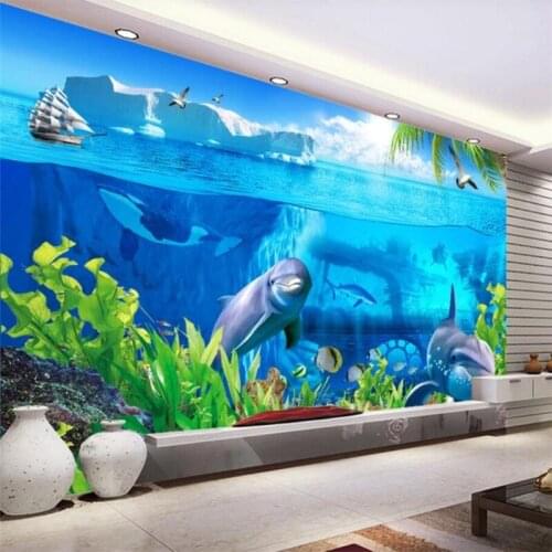 Wellyu Custom 3d wallpaper love sea beauty balcony landscape TV background wall seabed iceberg marine animal decoration 3d обои