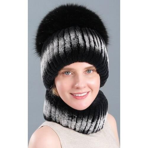 Ladies New Rex Rabbit Fur Winter Hat Ear Protection Thick Rex Rabbit Fur Scarf Wild Nine Tail Fox Hat