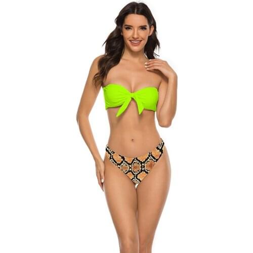 Women Two-Piece Swimsuits Strapless Bra Print Sexy Knotted Bathing Suits Beach Wear Bikini