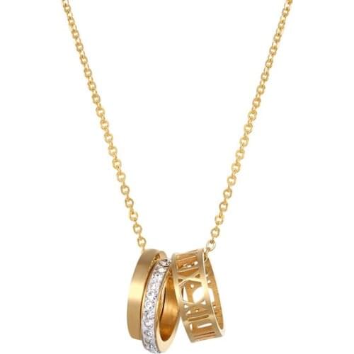 Famous Brand Three Circles Full Zircon Hollow Roman Number Pendant Necklace Stainless Steel Jewelry Necklace Women Party Gift