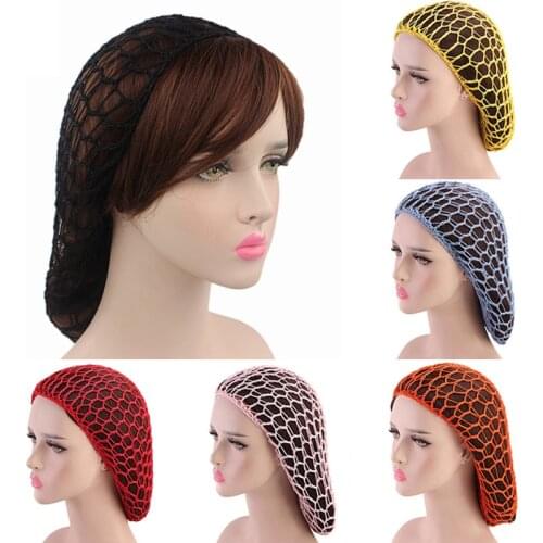 1 Pc Women Elastic Soft Rayon Crochet Hairnet Oversize Knit Hat Cap 15 Color Hair Net Headbands Lady Hair Accessories for Roller