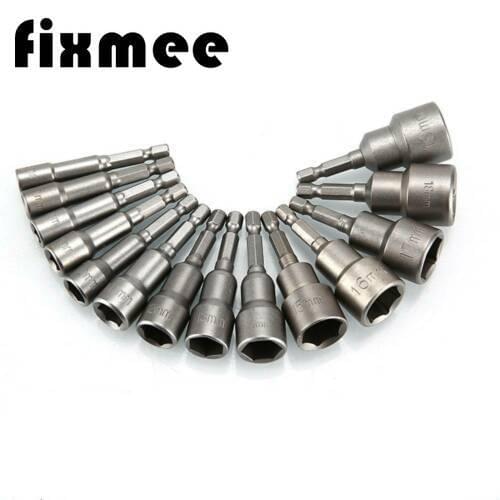 14pcs 6mm~19mm Magnetic Impact Nut Driver Set Quick Change Sleeve Nozzles Metric Socket 6.35mm Hex Shank Drill Bit Adapter