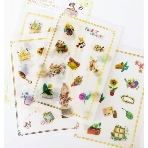 3 Sheets/Pack Golden Glitter Forest Concert Lovely Music Flowers Paper Decorative Diary Handbook Decoration