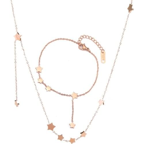 316L Stainless Steel Multiple Star Pendant Necklace Bracelet Set Simple Titanium Steel Jewelry Set No fade