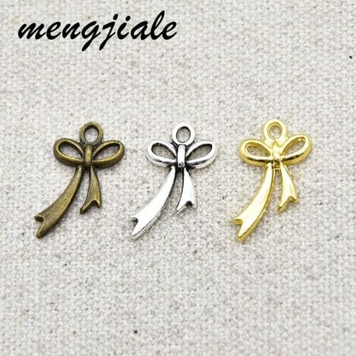 40pcs Wholesale Three Color Shoelace Knot Charms Alloy Metal Bow Tie Pendant For DIY Handmade Jewelry Accessories Making 20*11mm