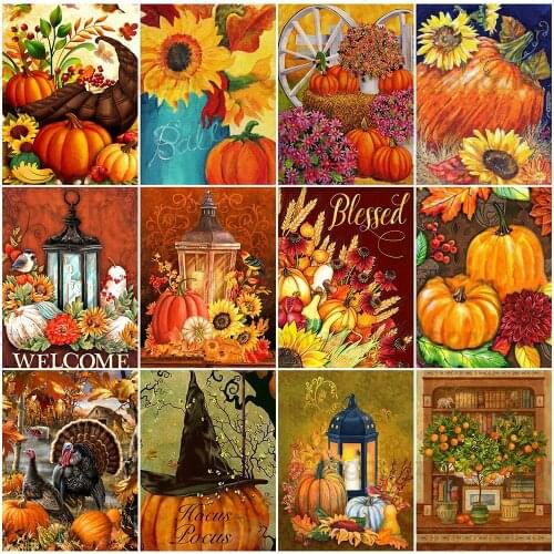5D Diy Diamond Painting Pumpkin Thanksgiving Round Square Acrylic Rhinestone Embroidery Embroidery Home Decoration Cross Stitch