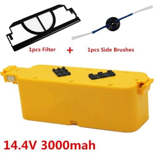 14.4V 3000mAh vacuum Cleaner Battery High quality Battery for irobotroomba 400 series 4100 +1pcs Side Brushes and 1pcs Filter