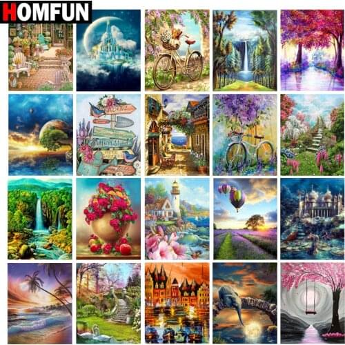 HOMFUN Diamond Painting Full Square/Round Diamond "beautiful scenery" Pattern Embroidery Cross Stitch 5D Rhinestone Painting
