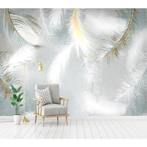 Beibehang Custom wallpaper 3d modern minimalist hand-painted watercolor feather mural Nordic small fresh TV background wall обои