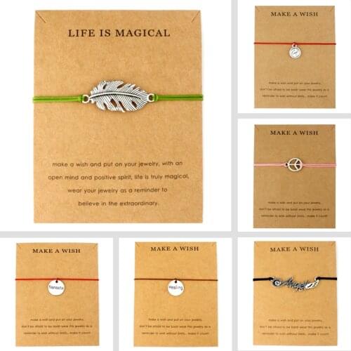 Peace Tai Chi Healing Namaste Feather Angel Wings Adjustable Charms Bracelets Women Men Boys Girls Unisex Fashion Fine Jewelry