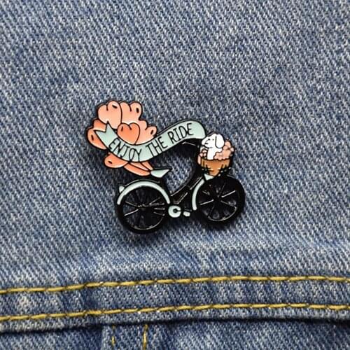 Bicycle Travel Brooch Dog Heart-shaped Balloon Fun The Ride Creative Cartoon Lovely Oil Drop Brooch Badge Clothing Bag Accessori