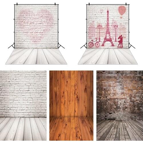 Gray Brick Wall Love Heart Pattern Wooden Floor Photography Backdrop for Pet Photography Backgrounds Cakes Photos Studio