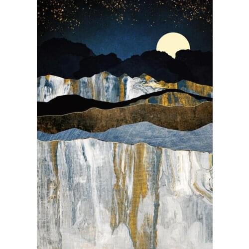 Golden Star Moon Abstract Posters Travel Landscape Canvas Painting Mountain Nordic Print Wall Art Picture Modern Home Decoration