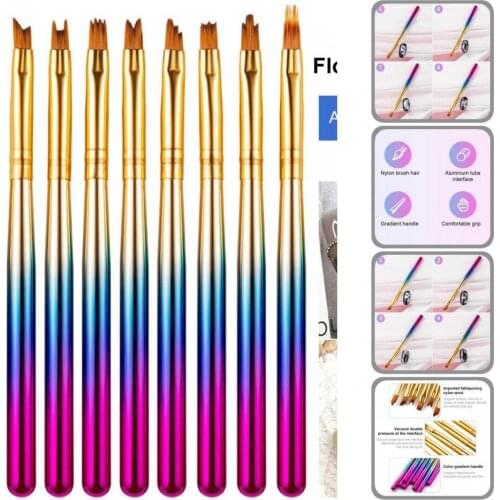 Compact 8Pcs/Set Premium Nail Draw Line Pen with Dazzling Gradient Handle Nylon Wool Nail Pen Multifunctional for Beauty