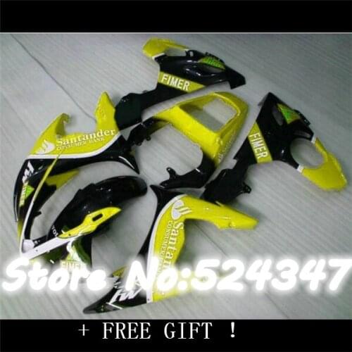 Fei-Perfect Fit for fairing kit YZF-R6 2003 2004 2005 black yellow Santander plastic YZF R6 03 04 05 fairings