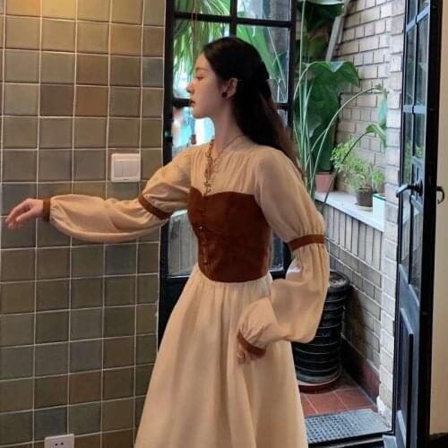 Sweet French Retro Elegant dressTemperament V-neck Palace Style Long Sleeve Spring AutumnPartydress Womens Clothing2021