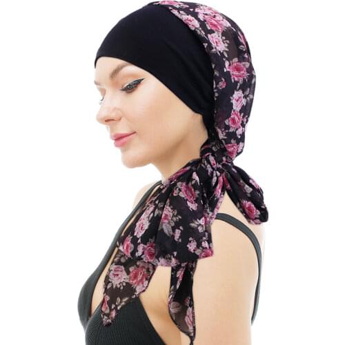 Muslim Women Chemo Headwear Turbans Long Hair Head Scarf Head wraps Cancer Hats Boho Pre-Tied Bandana Hair accessories for Women
