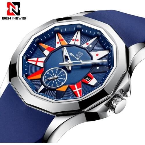 Men Watches 2020 Luxury National Flag Design Dial Waterproof Blue Silicone BEN NEVIS Male Quartz Watch for Business Reloj Hombre