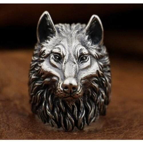 925 Sterling Silver Wolf Ring Handmade Huge Heavy Mens Biker Punk Ring TA90