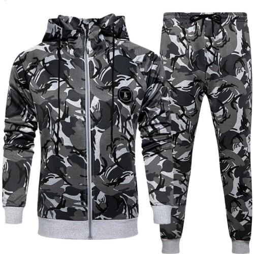 2021 Brand Men Casual Sets Autumn New Mens Cardigan Hoodies + Pants Tracksuit Fashion Camouflage Sportswear Sets Male