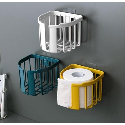 Wall Mounted Roll Paper Holder Adhesive Hanging Tissue Basket Drainage Storage Rack for Toilet Bathroom SDF-SHIP