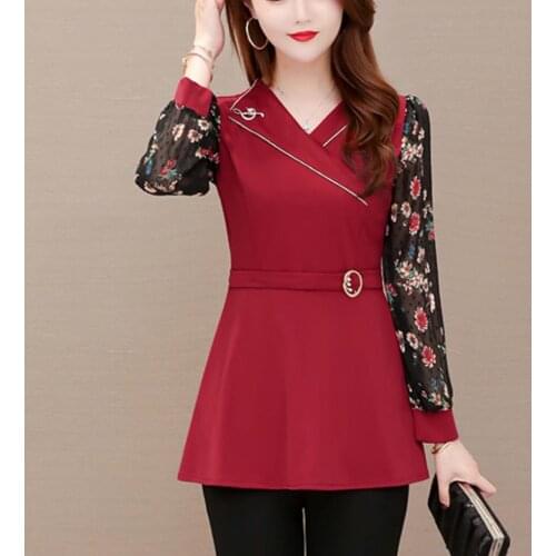 New 2021 fashion elegant women patchwork shirt long sleeve yellow women tops OL shirts v-neck womens clothing shirts blusas