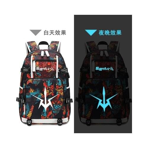 New Code Geass schoolbag Printing laptop bag Luminous Men Travel bags USB Oxford Backpack