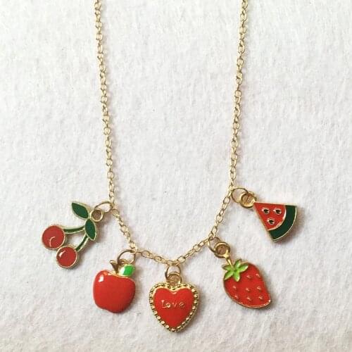 Enamel cherry apple strawberry watermelon fruit pendant necklace link chain love heart necklace jewelry choker fashion jewellery