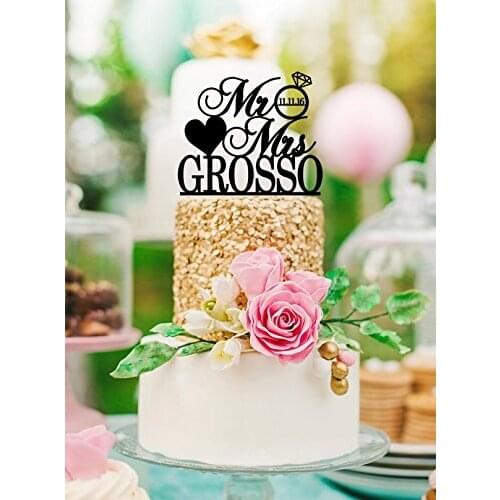 Personalized Sweet Heart Acrylic Cake Topper Wedding Cake Stand Custom Wedding Ring Mr & Mrs Cake Topper with free shipping