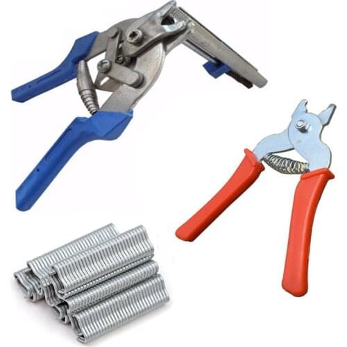 Hog Ring Plier Tool and 600pcs M Clips Staples Chicken Mesh Cage Wire Fencing Caged Clamp