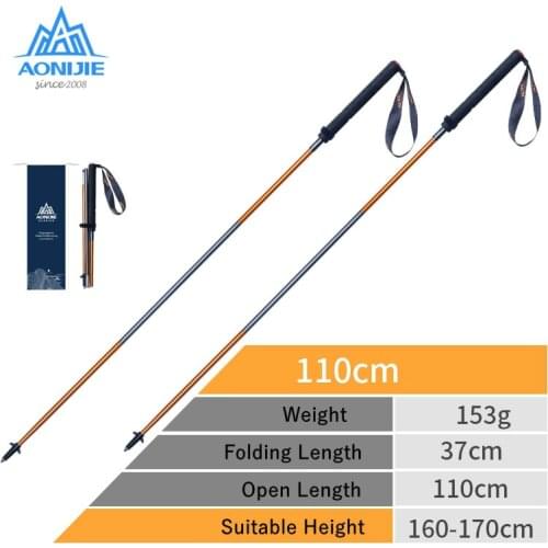 2Pcs/Pair AONIJIE Folding Walking Sticks Carbon Fiber Ultralight Quick Lock Trekking Poles for Hiking Trail Running E4102 E4201