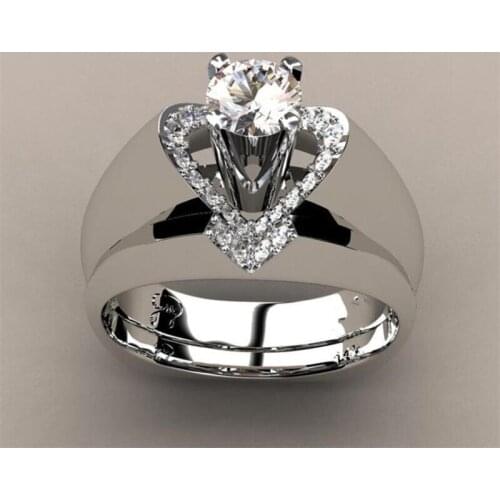 Drop Shipping Vintage Jewelry 925 Sterling Silver Heart Ring Pave 5A Cubic Zircon Eternity Women Wedding Bridal Ring