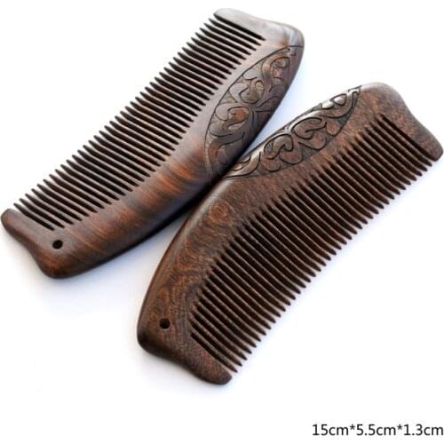 Advanced Golden Sandalwood Comb Double-sided Carved Anti-static Head Massage Comb Black Gold Sandalwood Gift Custom