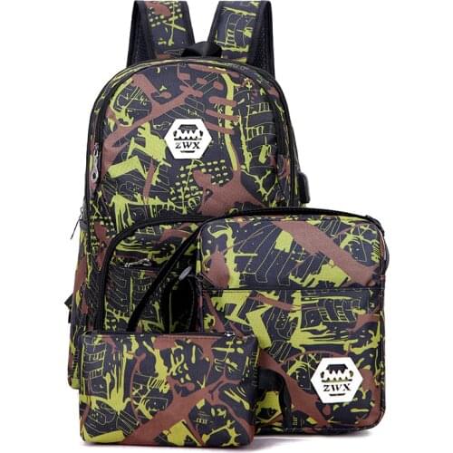 High School USB Male Backpack 3pcs/Set for teenagers Boys Girls student schoolbag Men Women School Travel Backpack Mochilas