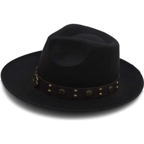 Steampunk Women Men Felt Fedora HAT With Wide Brim Jazz Hat Gentleman Lady Sombrero Godfather Dad Hat Punk Belt Size 58CM
